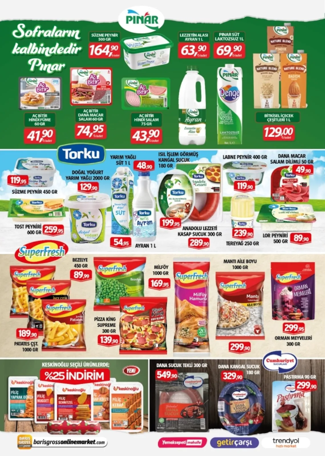 Barış Barış Gross 12 Haziran 2026 Aktüel Kataloğu sayfa 2: Pinar Aç Bitir Dana Macar Salam 60 Gr, Superfresh Manti Aile Boyu 1000 Gr
