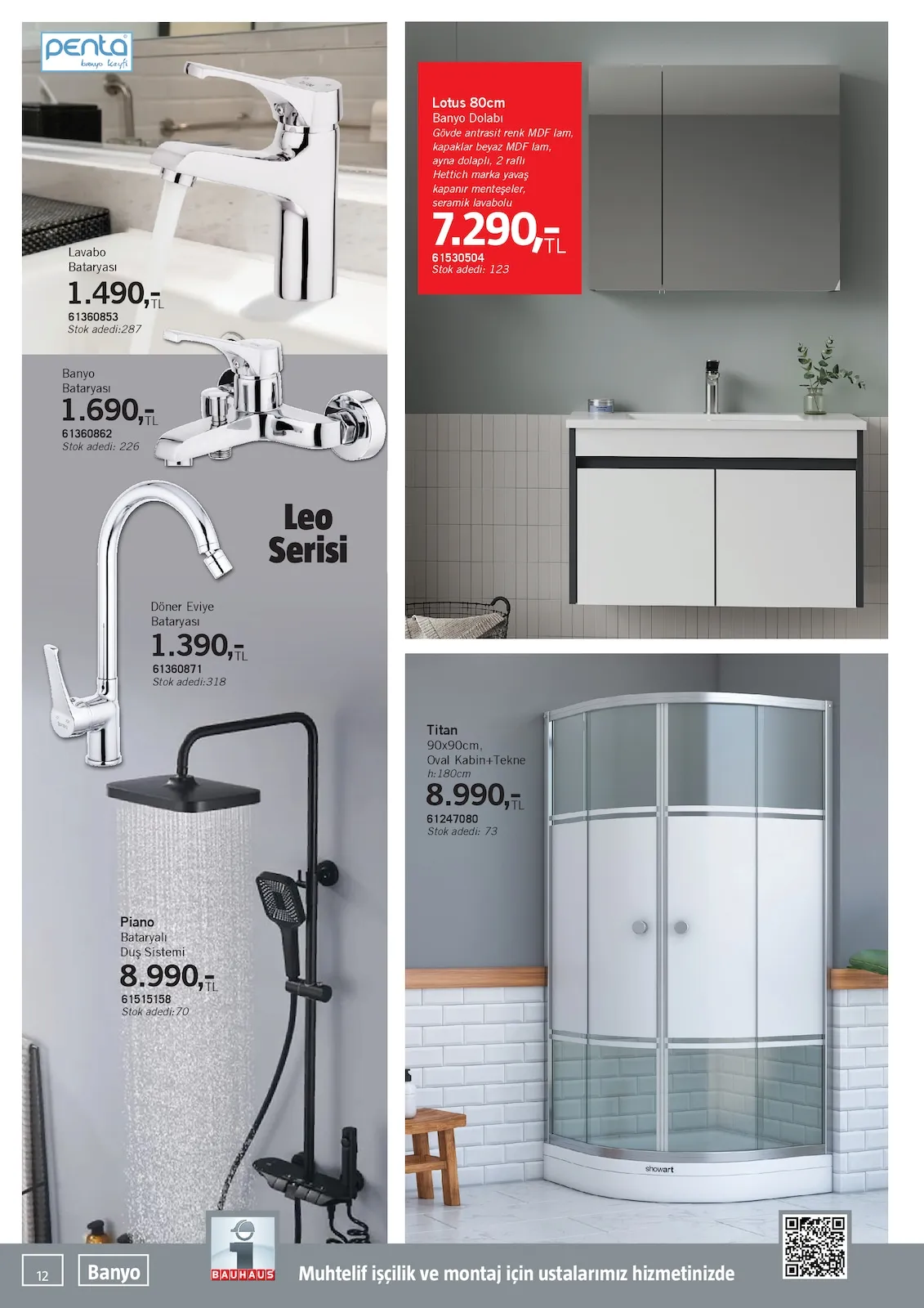 Bauhaus Bauhaus 31 Ocak 2026 Aktüel Kataloğu sayfa 12: Titan 90X90Cm Oval Kabin+Tekne H:180Cm, Lavabo Bataryası