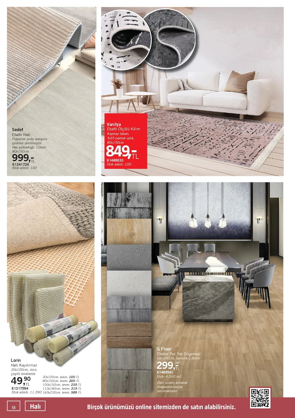 Bauhaus Bauhaus 31 Ocak 2026 Aktüel Kataloğu sayfa 18: Sedef Ebatlı Halı 80X150Cm, Vanilya Ebatlı Ölçülü Kilim 80X150Cm