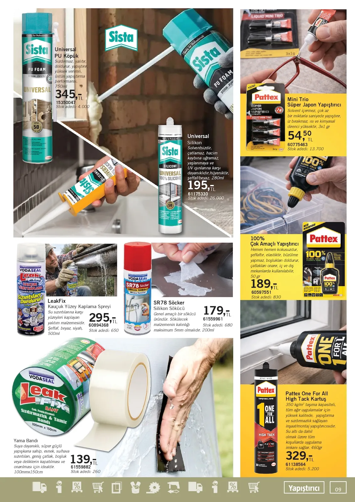 Bauhaus Bauhaus 31 Ocak 2026 Aktüel Kataloğu sayfa 9: Pattex 100% Çok Amaçlı Yapıştırıcı 50 Gr, Vodaseal Leakfix Kauçuk Yüzey Kaplama Spreyi 500Ml
