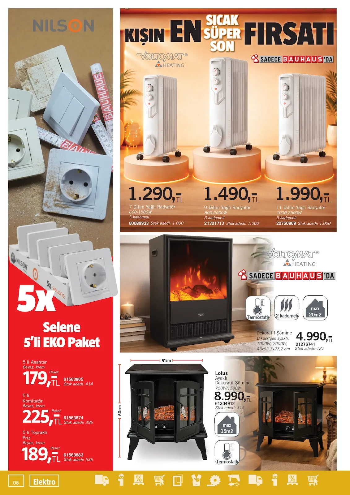 Bauhaus Bauhaus 28 Şubat 2026 Aktüel Kataloğu sayfa 6: İnci Ütü Masası, Lorin Naturel 6'Lı Ahşap Askı