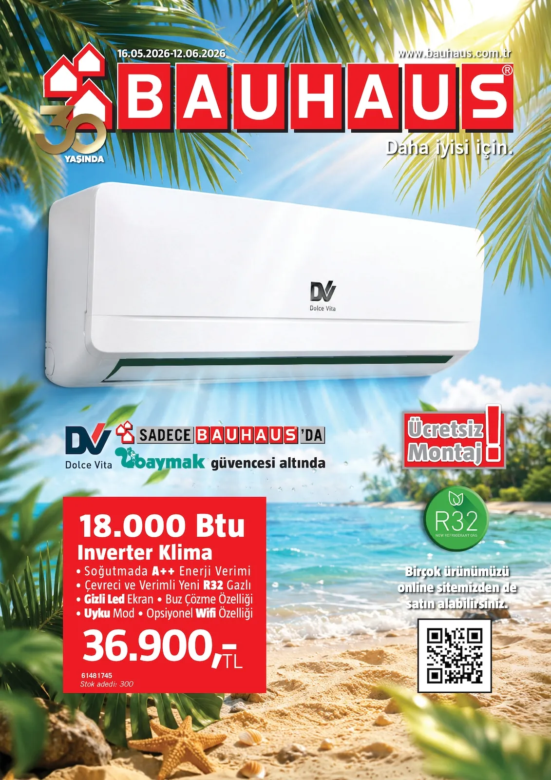 Bauhaus Bauhaus 16 Mayıs 2026 Aktüel Kataloğu sayfa 1: Dolce Vita 18.000 Btu Inverter Klima