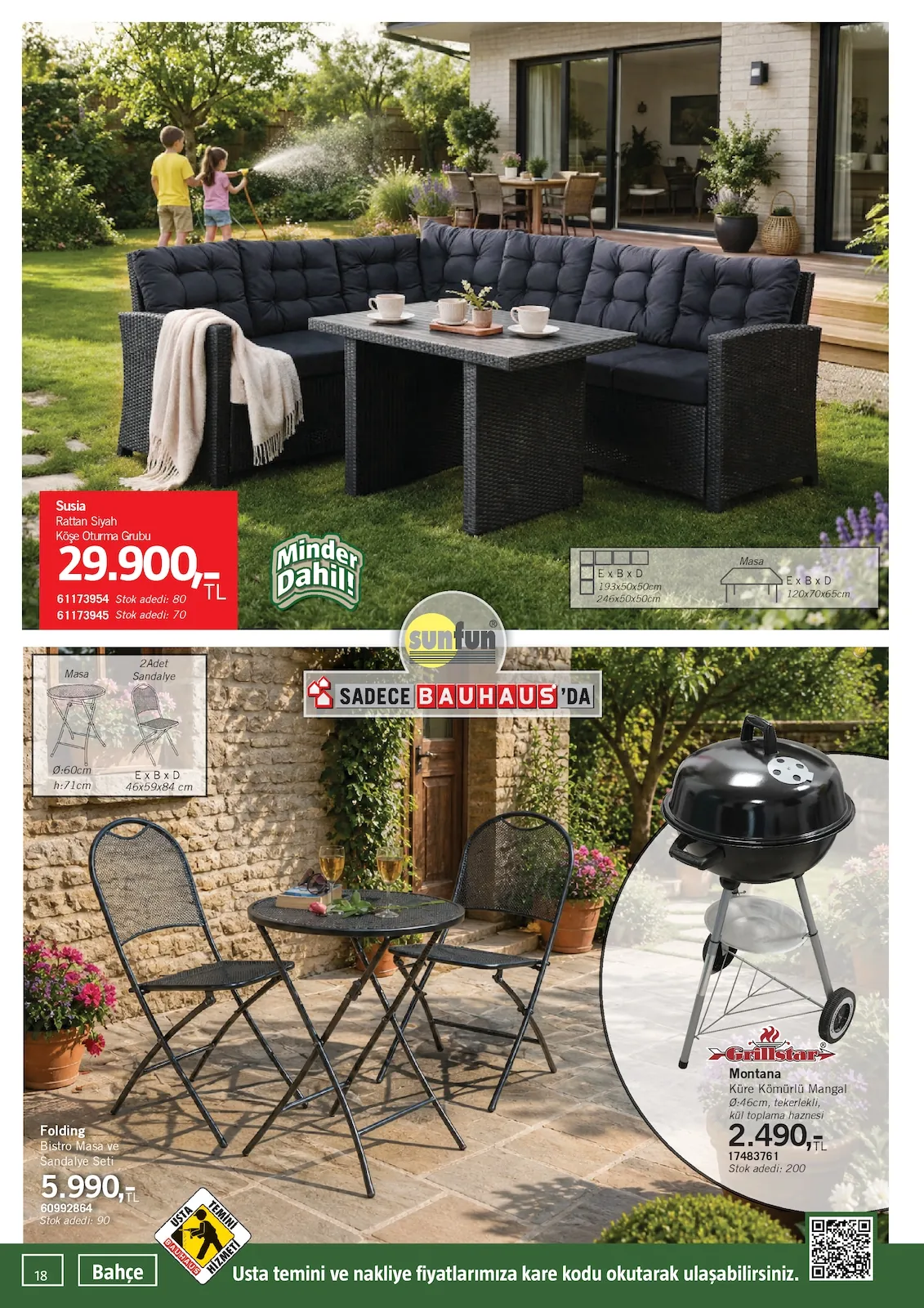 Bauhaus Bauhaus 16 Mayıs 2026 Aktüel Kataloğu sayfa 18: Susia Rattan Siyah Köşe Oturma Grubu