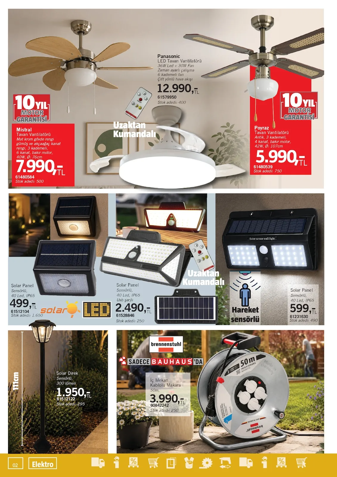 Bauhaus Bauhaus 16 Mayıs 2026 Aktüel Kataloğu sayfa 2: Solar Panel Sensörlü, 40 Led, Ip65, İç Mekan Kablolu Makara 50M