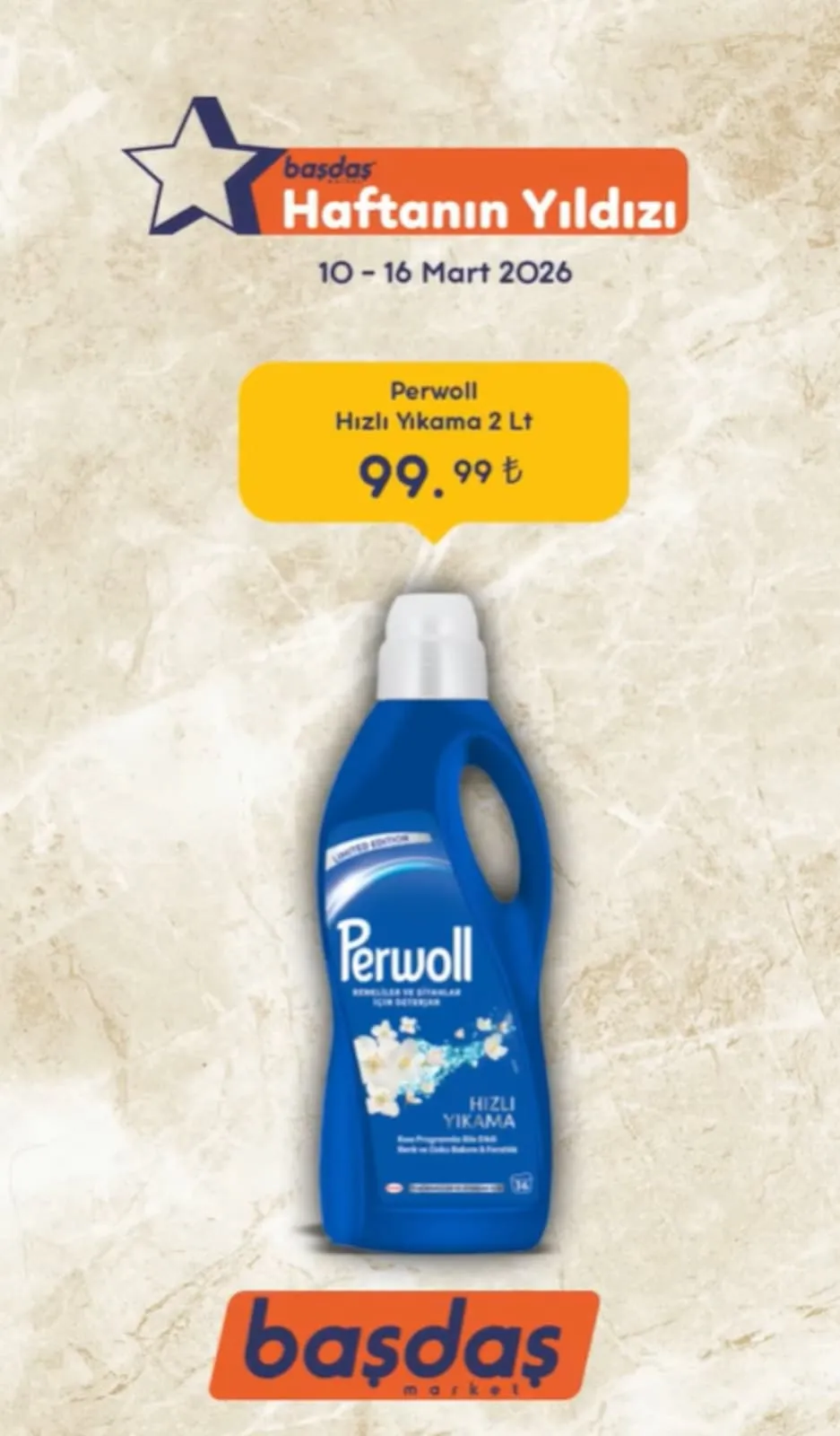 Başdaş Başdaş Market 10 Mart 2026 Aktüel Kataloğu sayfa 1: Perwoll Hızlı Yıkama 2 Lt