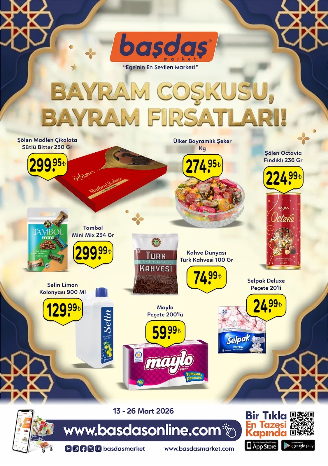 Başdaş Başdaş Market 13 Mart 2026 Aktüel Kataloğu sayfa 1: Kahve Dünyası Türk Kahvesi 100 Gr, Tambol Mini Mix 234 Gr