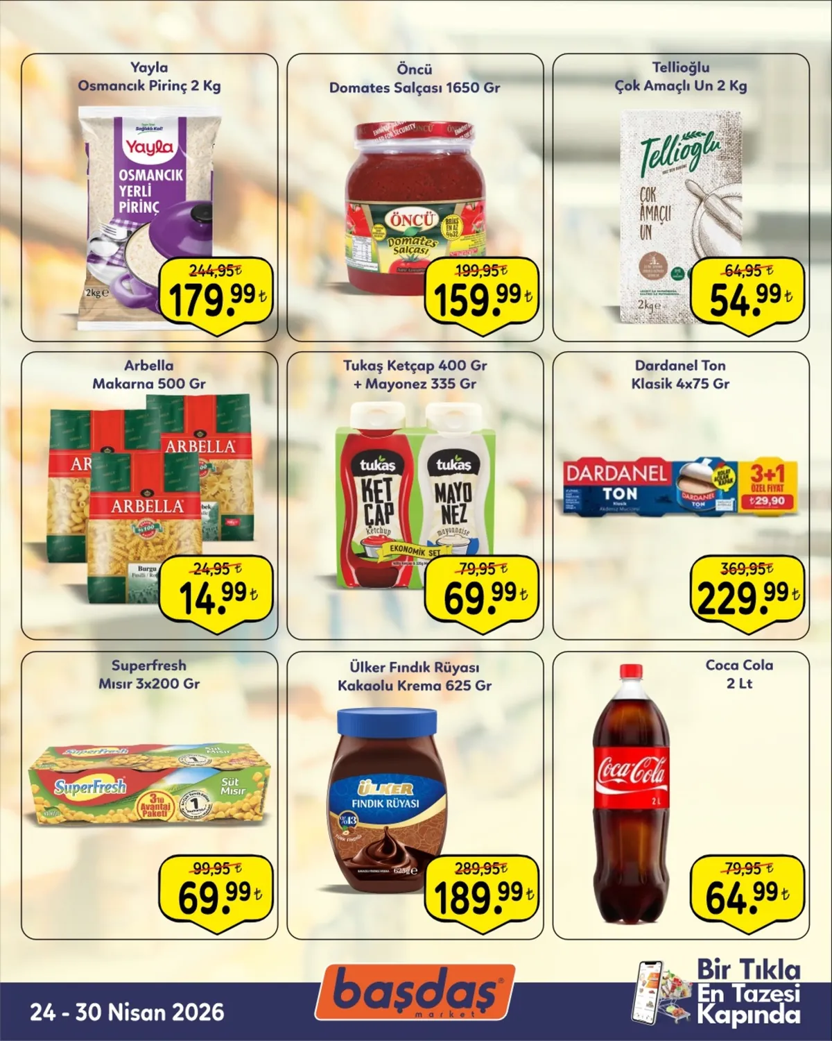 Başdaş Başdaş Market 24 Nisan 2026 Aktüel Kataloğu sayfa 3: Superfresh Mısır 3X200 Gr, Tellioglu Çok Amaçlı Un 2 Kg