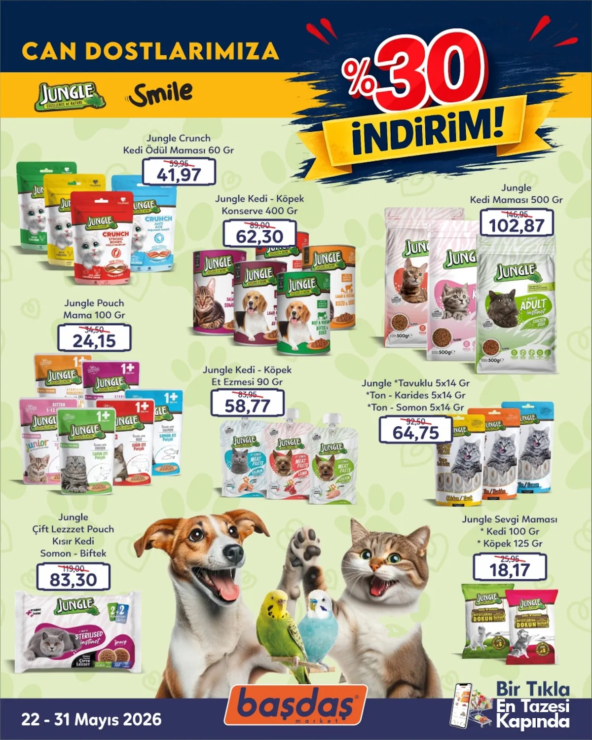 Başdaş Başdaş Market 22 Mayıs 2026 Aktüel Kataloğu sayfa 3: Jungle Kedi - Köpek Konserve 400 Gr