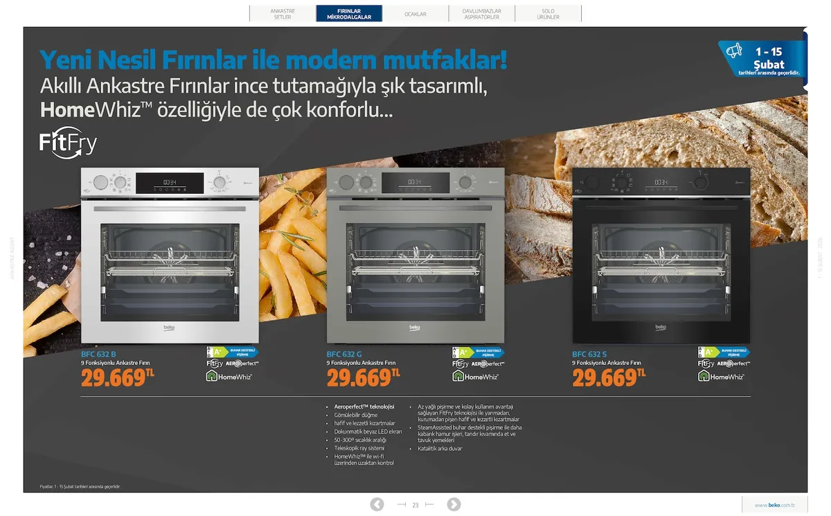Beko Beko 1 Şubat 2026 Aktüel Kataloğu sayfa 23: Beko Bfc 632 S 9 Fonksiyonlu Ankastre Fırın, Beko Bfc 632 B 9 Fonksiyonlu Ankastre Fırın
