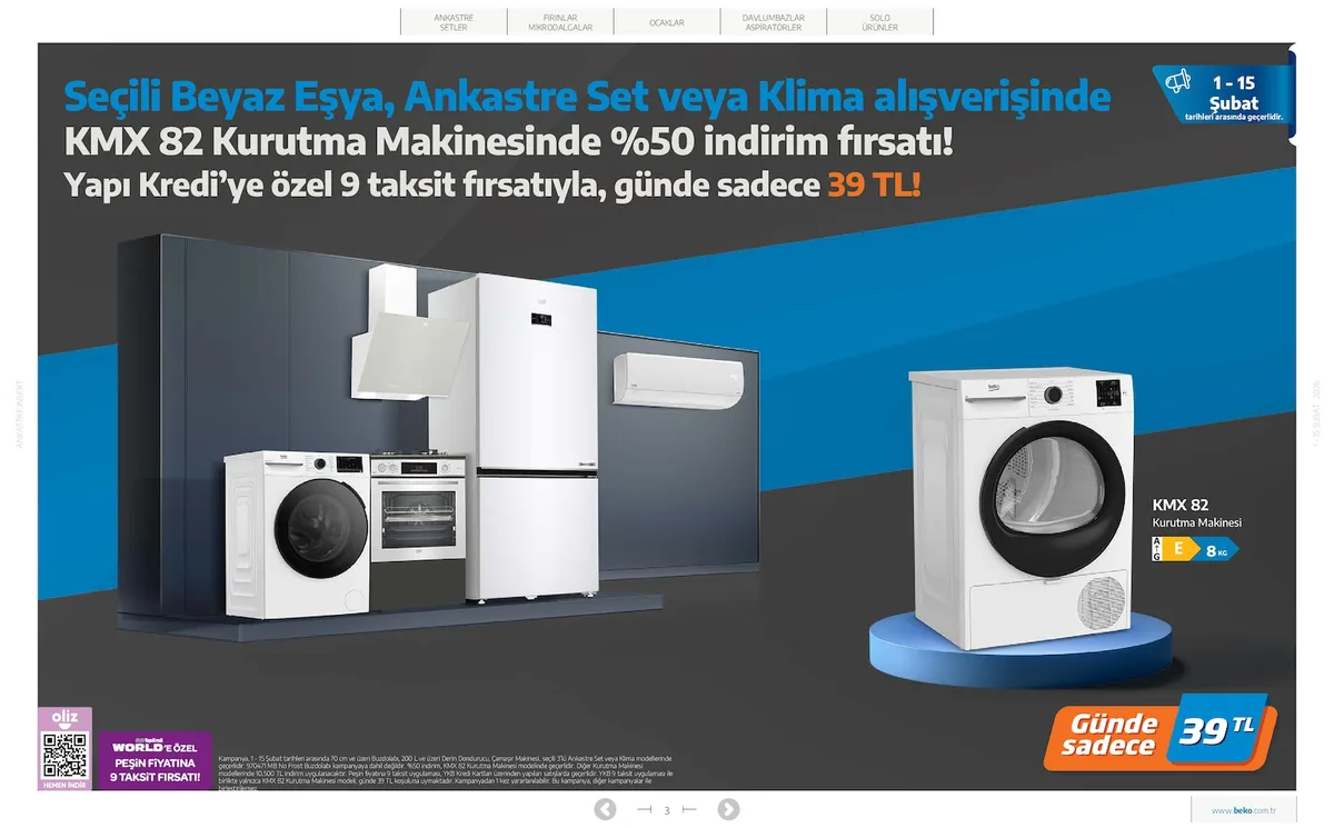 Beko Beko 1 Şubat 2026 Aktüel Kataloğu sayfa 3: Beko Kmx 82 Kurutma Makinesi 8 Kg, Beko Kmx 82 Kurutma Makinesi