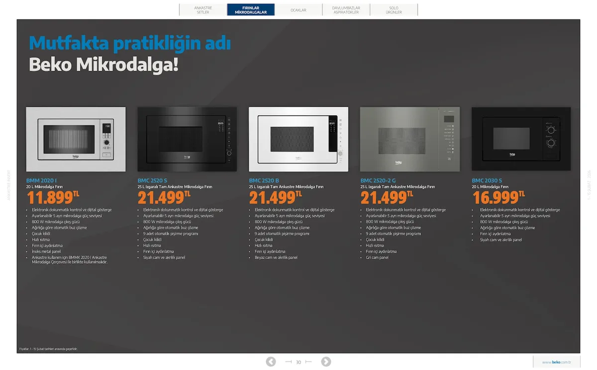 Beko Beko 1 Şubat 2026 Aktüel Kataloğu sayfa 30: Beko Bmc 2520 S 25 L Izgaralı Tam Ankastre Mikrodalga Fırın, Beko Bmc 2030 S 20 L Mikrodalga Fırın
