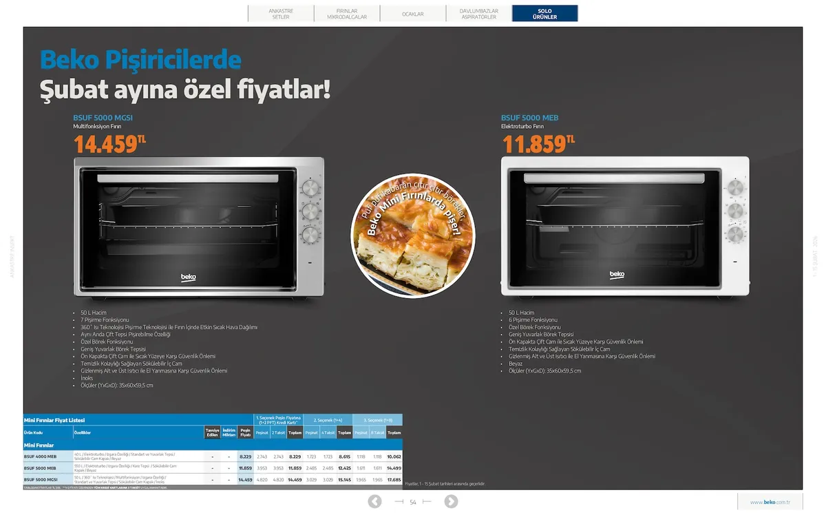 Beko Beko 1 Şubat 2026 Aktüel Kataloğu sayfa 54: Bsuf 5000 Meb Elektroturbo Fırın, Bsuf 5000 Mgsi Multifonksiyon Fırın