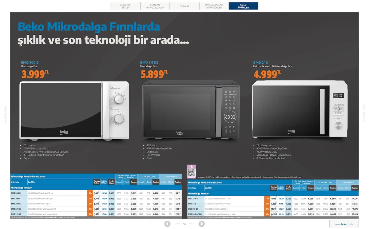 Beko Beko 1 Şubat 2026 Aktüel Kataloğu sayfa 55: Bmd 200 B Mikrodalga Fırın, Bmd 211 Ds Mikrodalga Fırın