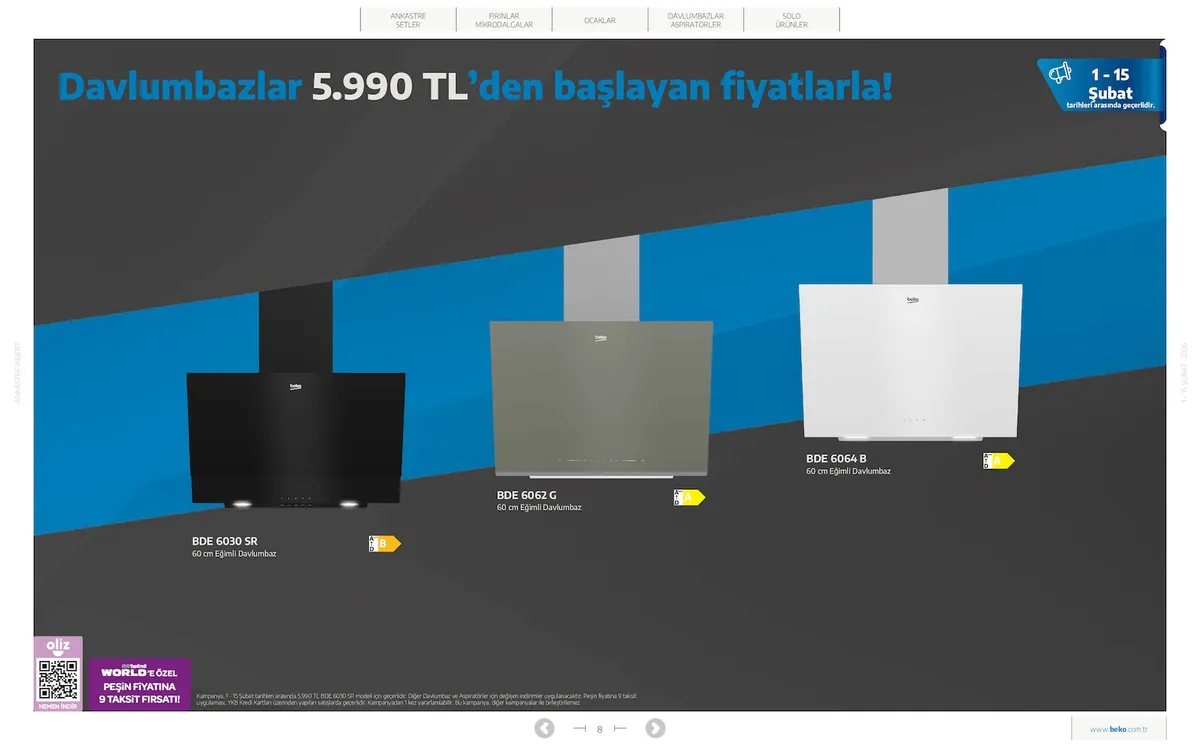 Beko Beko 1 Şubat 2026 Aktüel Kataloğu sayfa 8: Beko Bde 6030 Sr 60 Cm Eğimli Davlumbaz