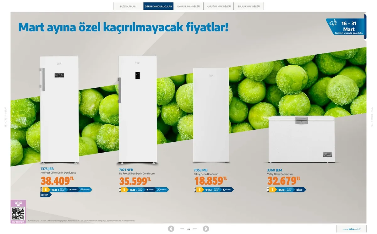 Beko Beko 16 Mart 2026 Aktüel Kataloğu sayfa 24: 3360 Jem Yatay Derin Dondurucu