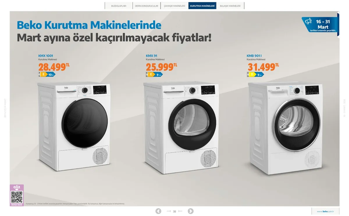 Beko Beko 16 Mart 2026 Aktüel Kataloğu sayfa 38: Kmb 901 I Kurutma Makinesi