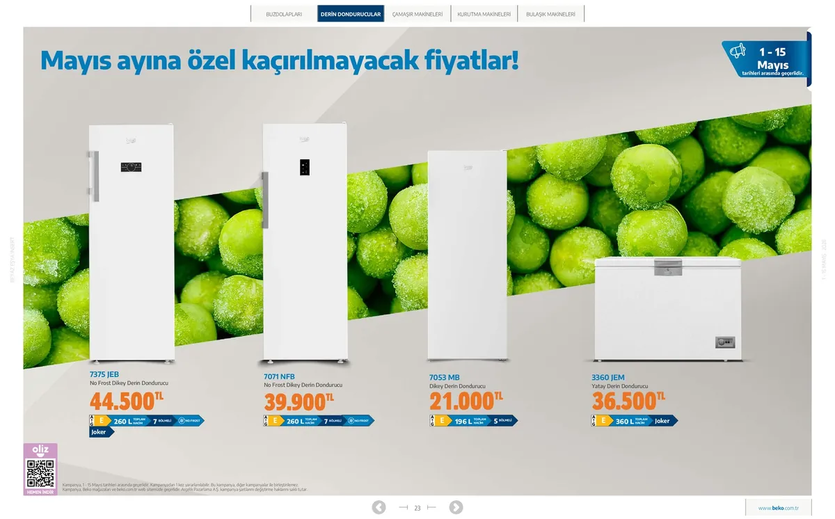 Beko Beko 1 Mayıs 2026 Aktüel Kataloğu sayfa 23: 3360 Jem Yatay Derin Dondurucu