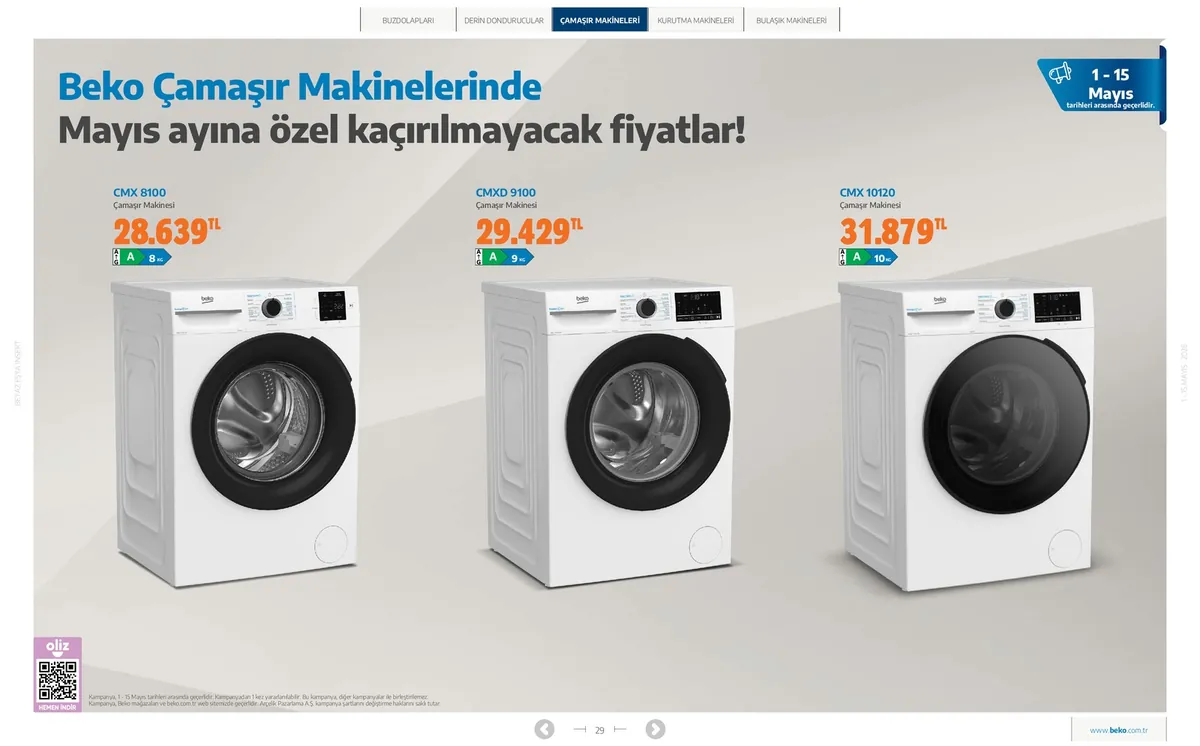 Beko Beko 1 Mayıs 2026 Aktüel Kataloğu sayfa 29: Beko Cmx 10120 Çamaşır Makinesi 10Kg, Beko Cmx 8100 Çamaşır Makinesi 8Kg