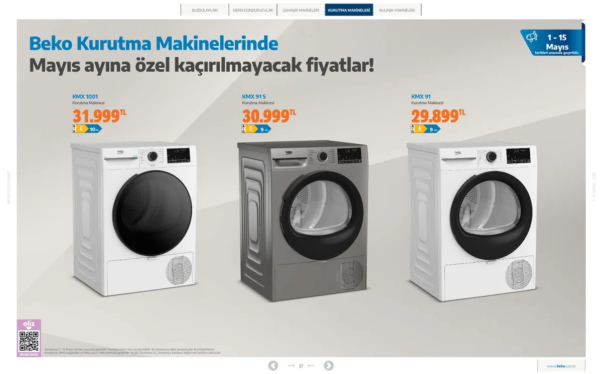 Beko Beko 1 Mayıs 2026 Aktüel Kataloğu sayfa 37: Beko Kmx 91 S Kurutma Makinesi, Beko Kmx 91 Kurutma Makinesi