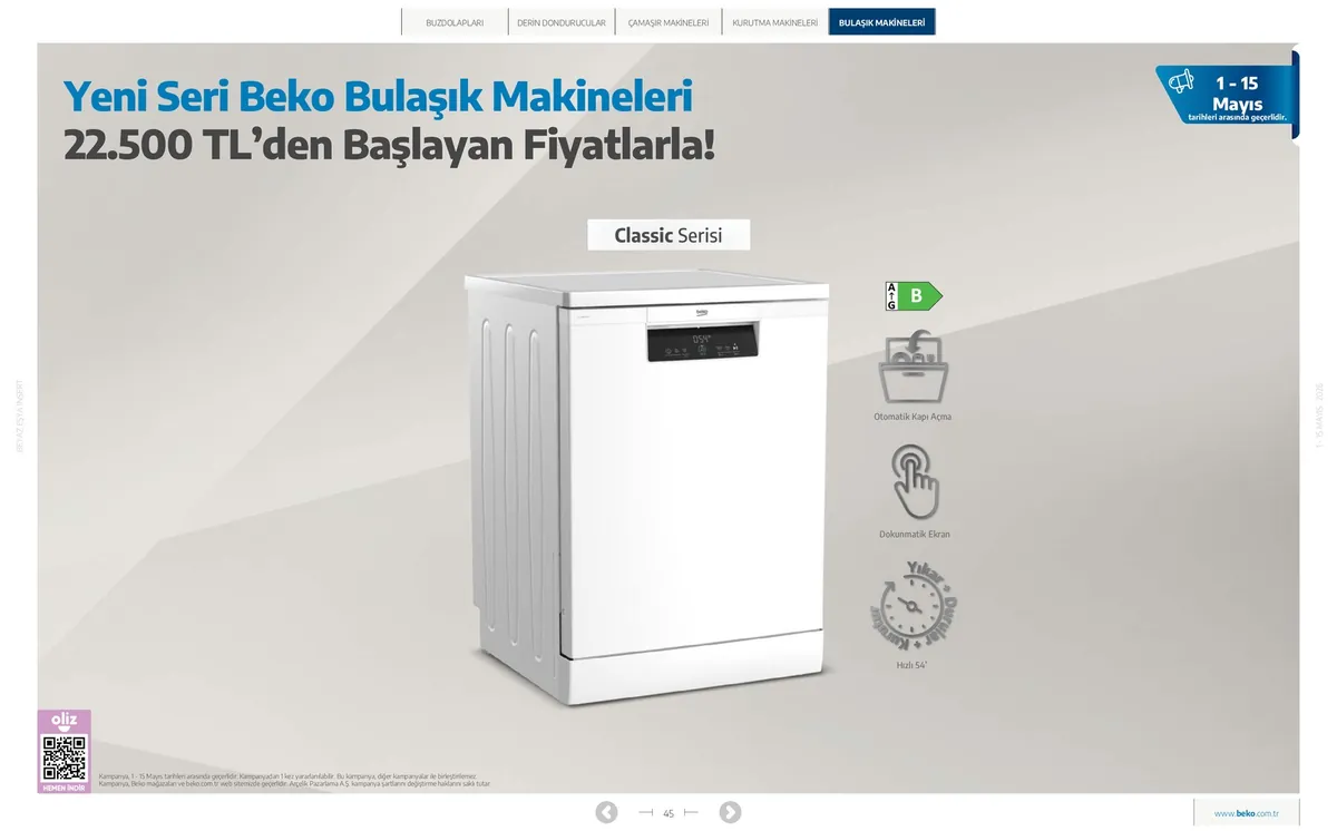 Beko Beko 1 Mayıs 2026 Aktüel Kataloğu sayfa 45: Beko Bulaşık Makinesi