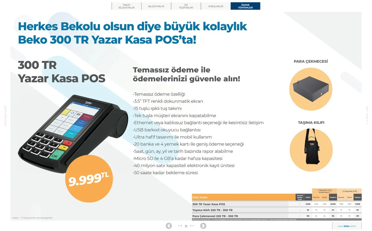 Beko Beko 1 Mayıs 2026 Aktüel Kataloğu sayfa 35: Beko 300 Tr Yazar Kasa Pos