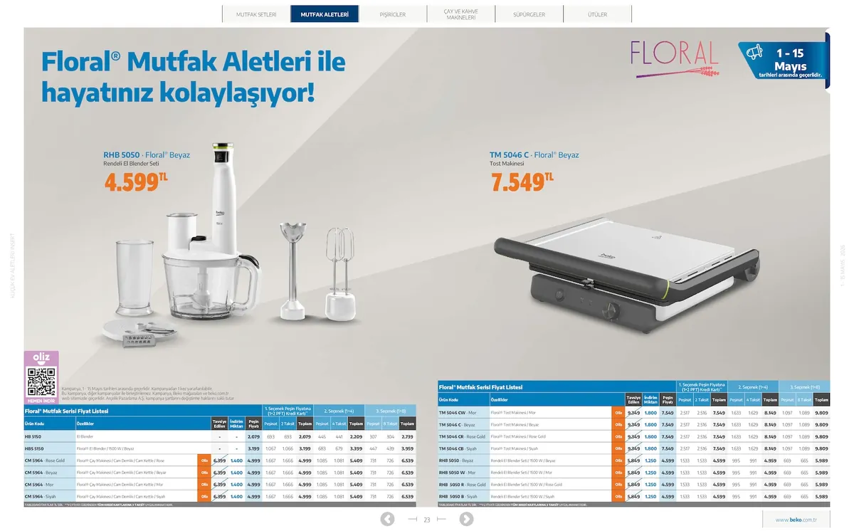 Beko Market Katalog sayfa 23: Beko Tm 5046 C Floral Beyaz Tost Makinesi
