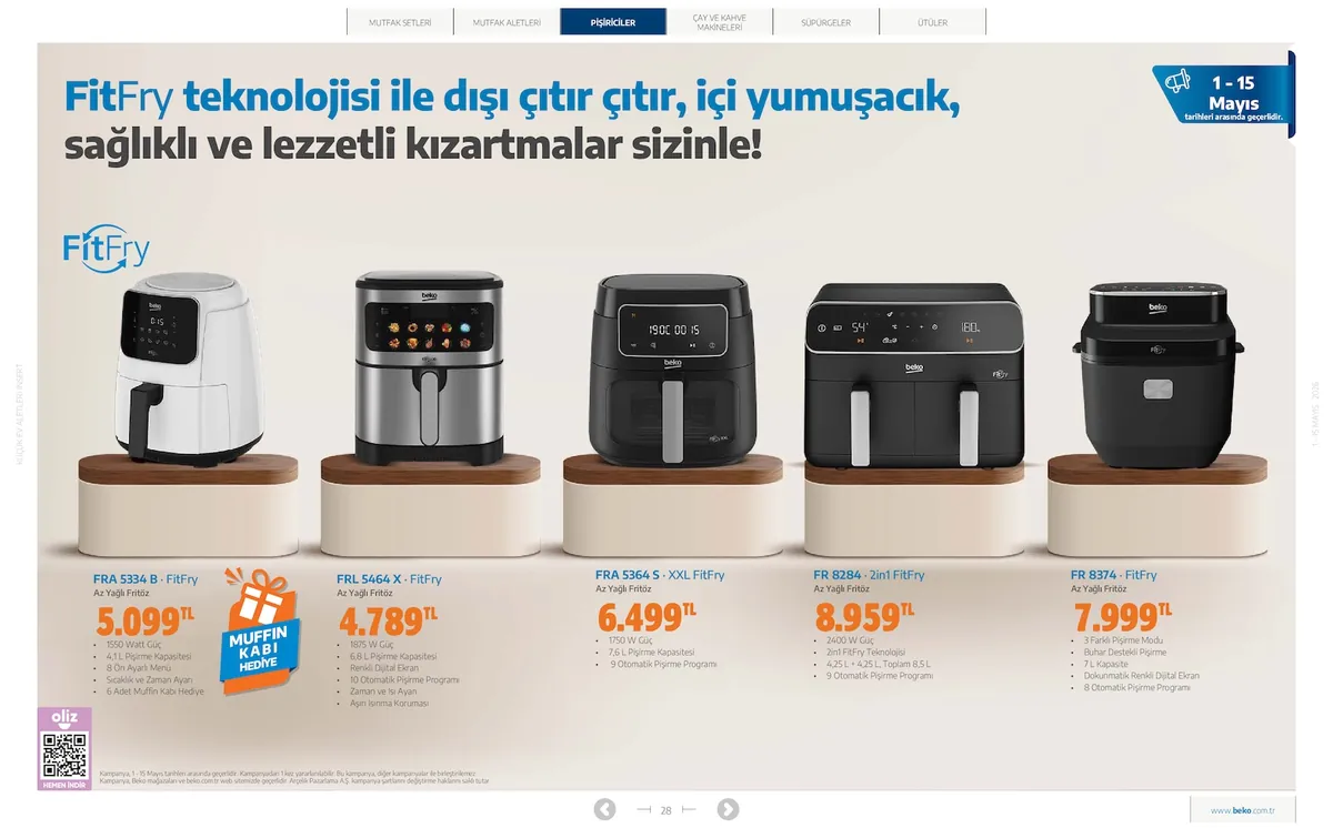 Beko Market Katalog sayfa 28: Beko Fr 8374 Fitfry Az Yağlı Fritöz, Beko Fr 8284 2In1 Fitfry Az Yağlı Fritöz