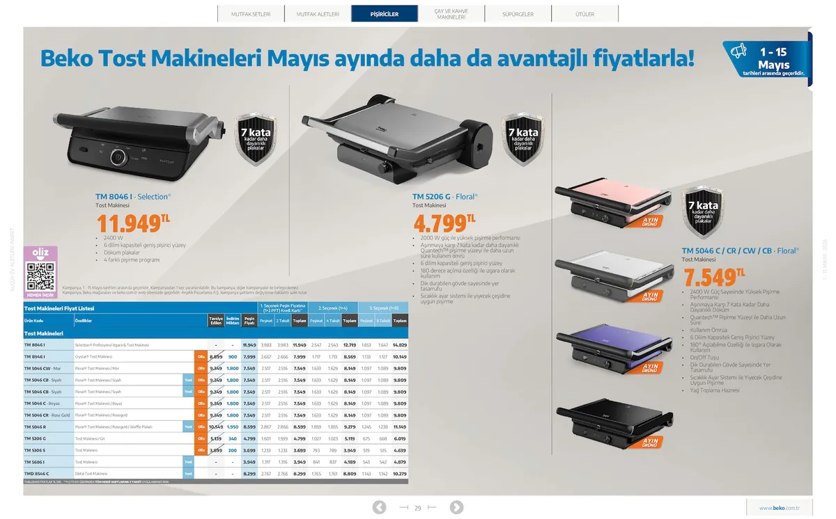 Beko Market Katalog sayfa 29: Beko Tm 5206 G Floral Tost Makinesi, Beko Tm 8046 I Selection Tost Makinesi
