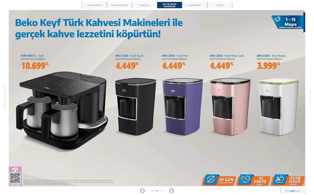 Beko Market Katalog sayfa 39: Bkk 2300 Keyf Siyah Keyf Türk Kahvesi Makinesi, Bkk 2300 Keyf Beyaz Keyf Türk Kahvesi Makinesi