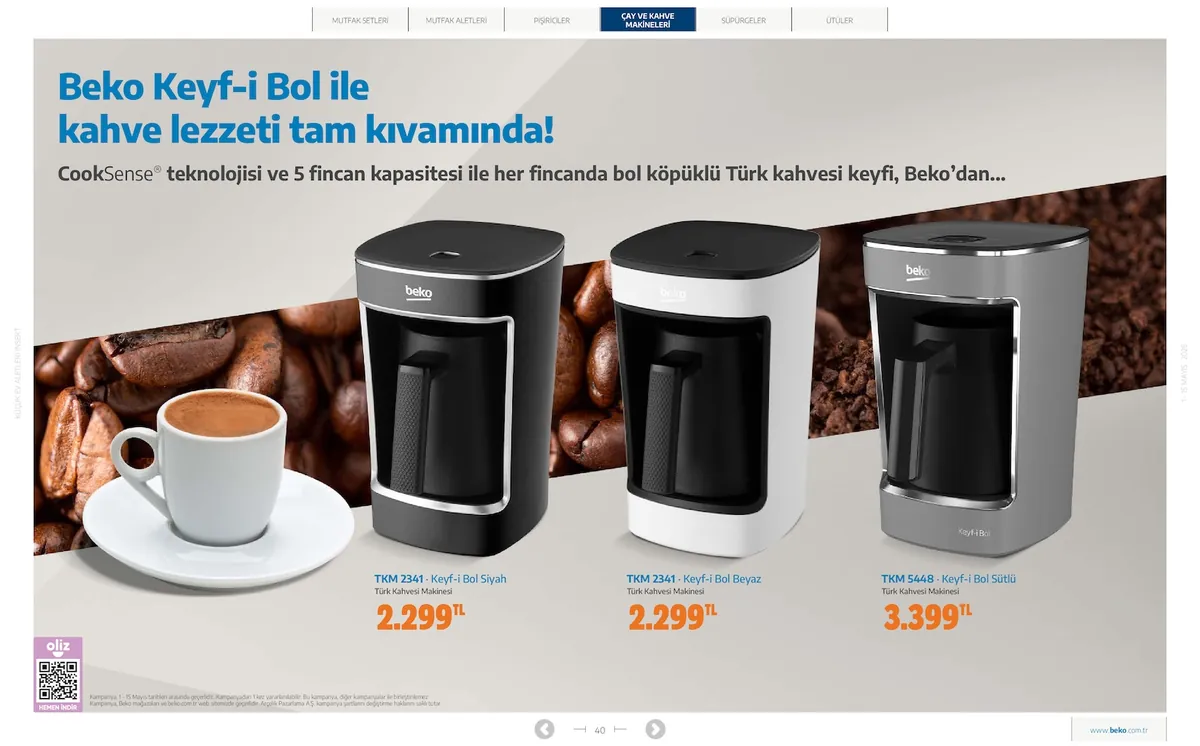 Beko Market Katalog sayfa 40: Beko Tkm 5448 Keyf-I Bol Sütlü Türk Kahvesi Makinesi, Beko Tkm 2341 Keyf-I Bol Siyah Türk Kahvesi Makinesi