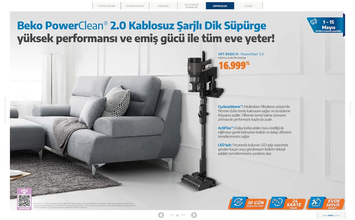 Beko Market Katalog sayfa 45: Beko Powerclean 2.0 Kablosuz Şarjlı Dik Süpürge