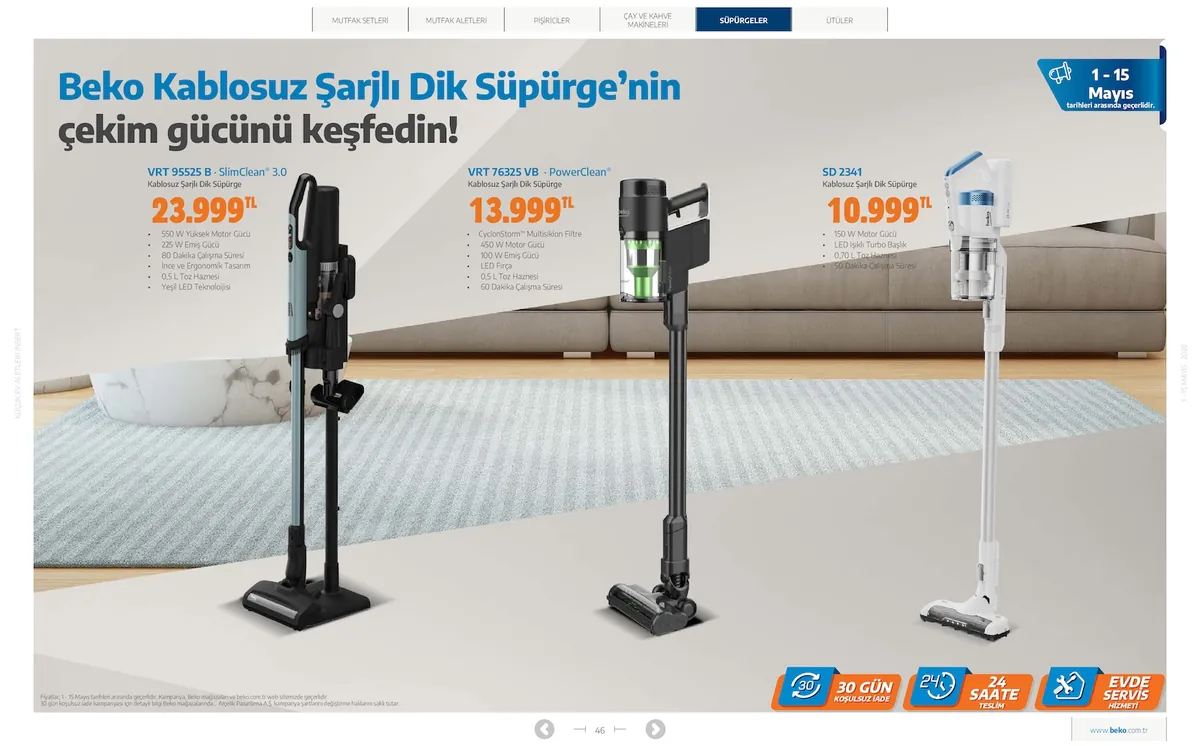 Beko Market Katalog sayfa 46: Beko Vrt 95525 B Slimclean 3.0 Kablosuz Şarjlı Dik Süpürge