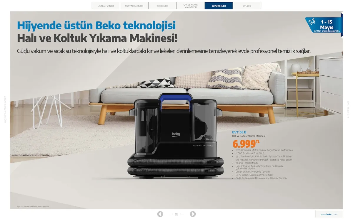 Beko Market Katalog sayfa 52: Beko Halı Ve Koltuk Yıkama Makinesi Bvt 65 B