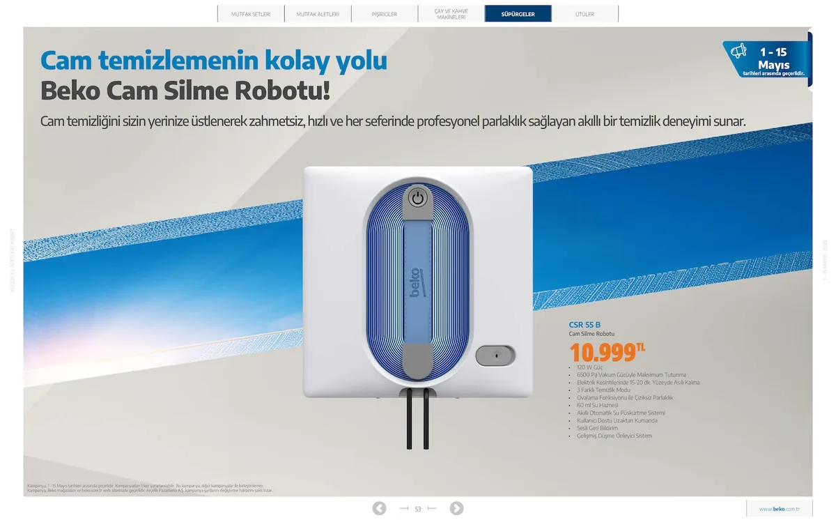 Beko Market Katalog sayfa 53: Csr 55 B Cam Silme Robotu