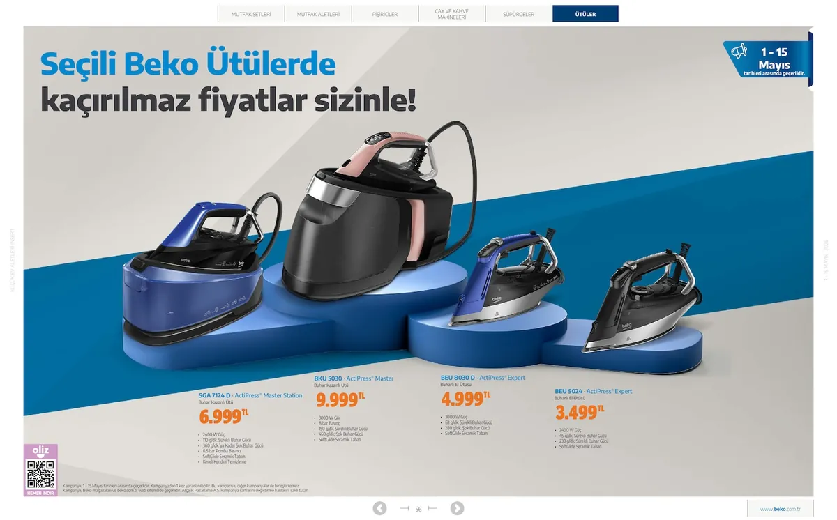 Beko Market Katalog sayfa 56: Beko Beu 5024 Actipress Expert Buharlı Ütü, Beko Beu 8030 D Actipress Expert Buharlı Ütü