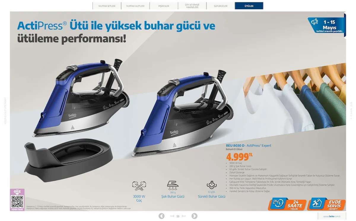 Beko Market Katalog sayfa 59: Beko Buharlı El Ütüsü Beu 803