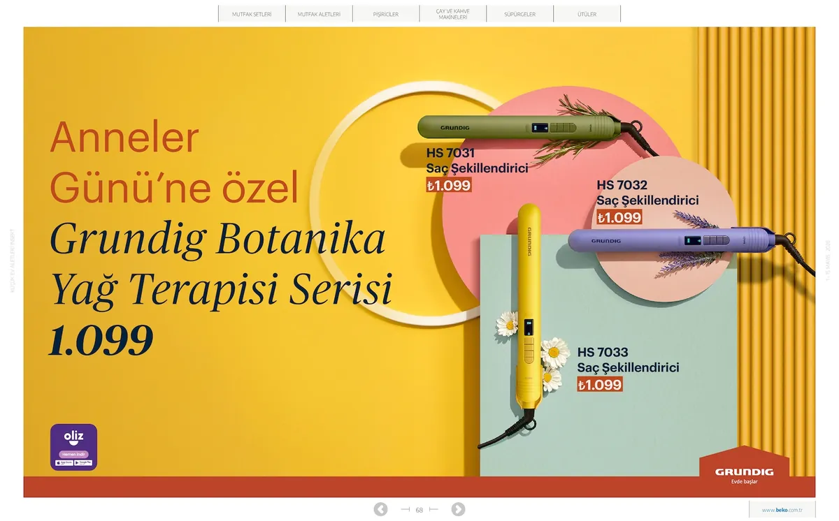 Beko Market Katalog sayfa 68: Grundig Hs 7033
Saç Şekillendirici, Grundig Saç Şekillendirici