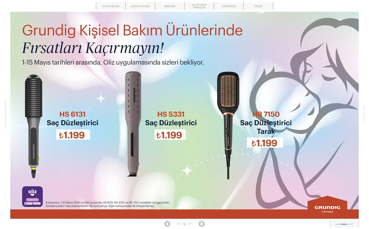 Beko Market Katalog sayfa 70: Grundig Hs 5331 Saç Düzleştirici, Grundig Hs 6131 Saç Düzleştirici