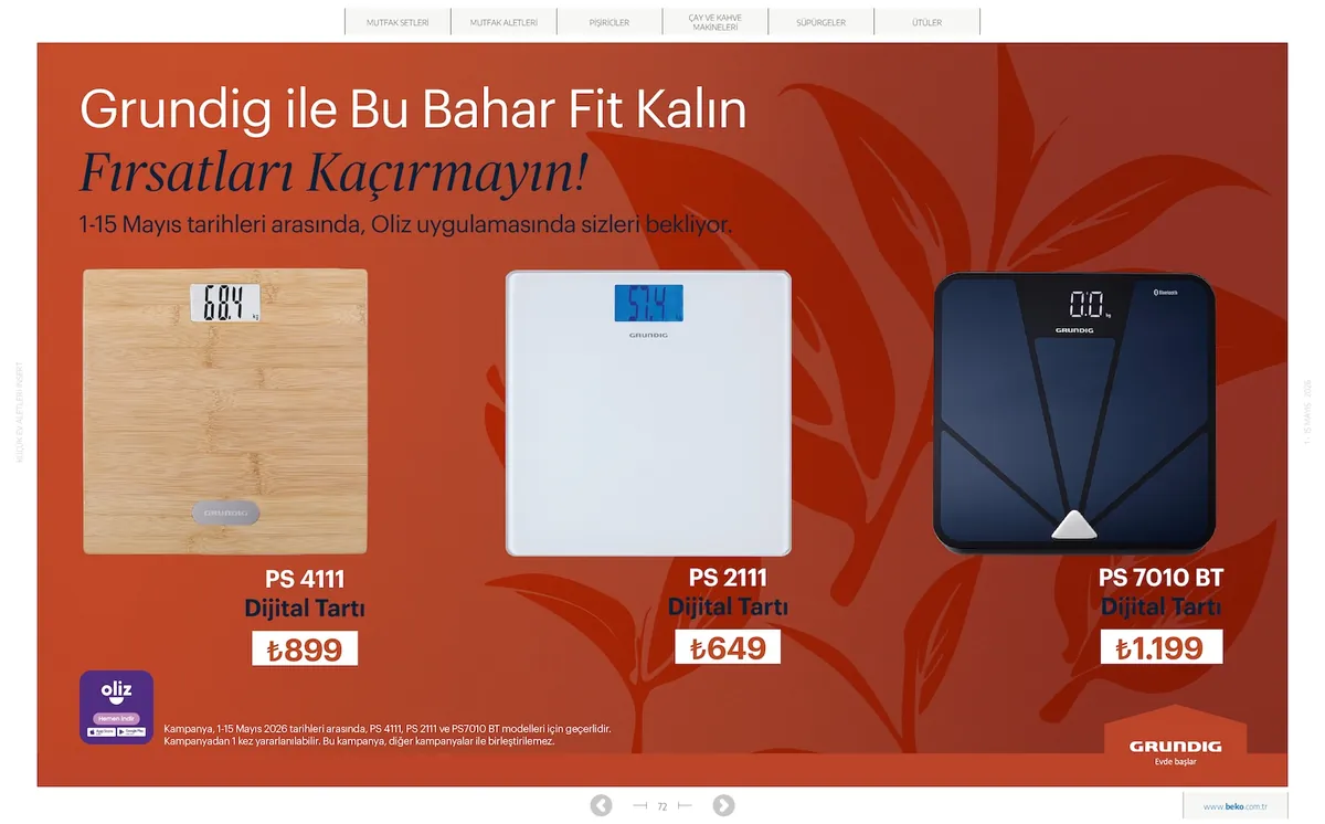 Beko Market Katalog sayfa 72: Grundig Ps 4111 Dijital Tartı