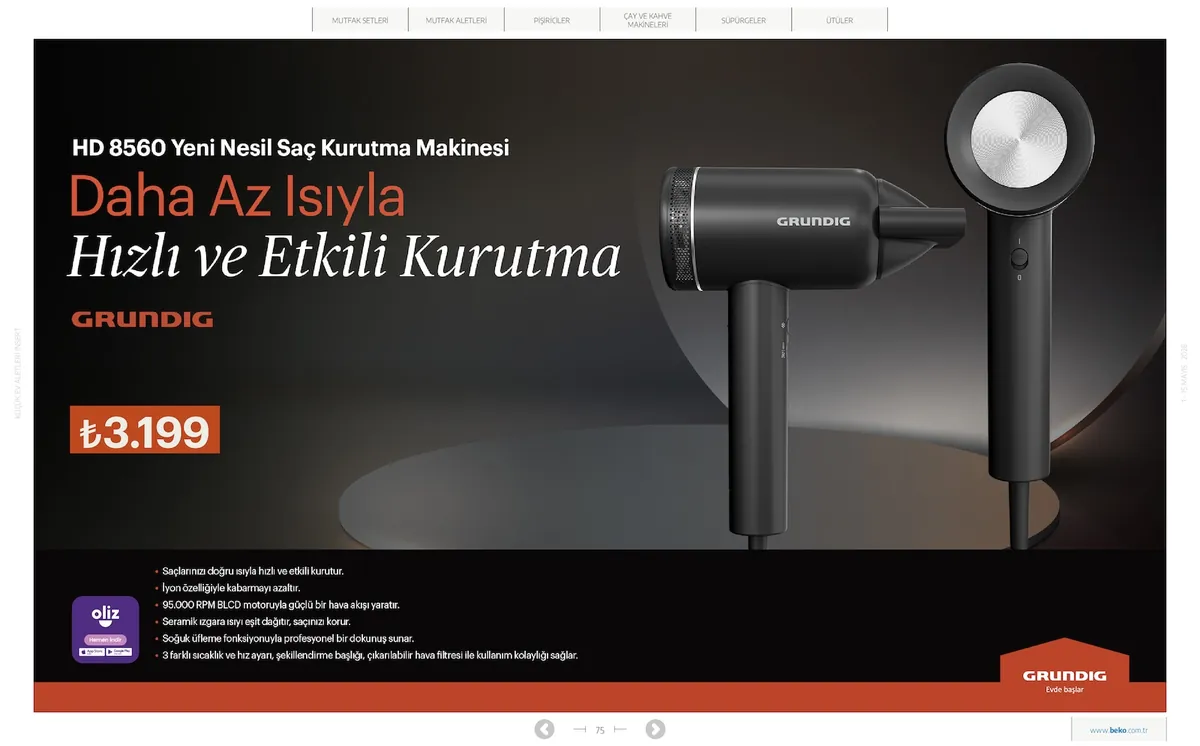 Beko Market Katalog sayfa 75: Grundig Hd 560 Profesyonel Saç Kurutma Makinesi