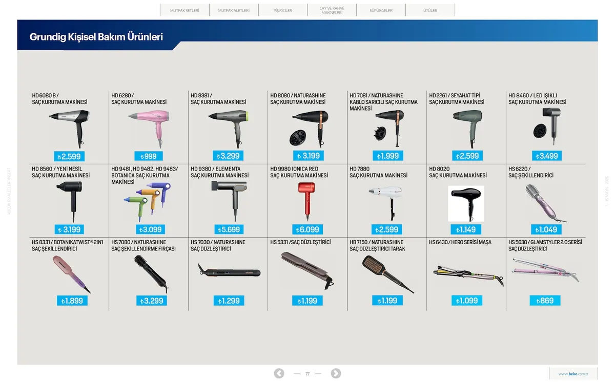 Beko Market Katalog sayfa 77: Hs 6220 / Saç Şekillendirici, Hd 8020 Saç Kurutma Makinesi