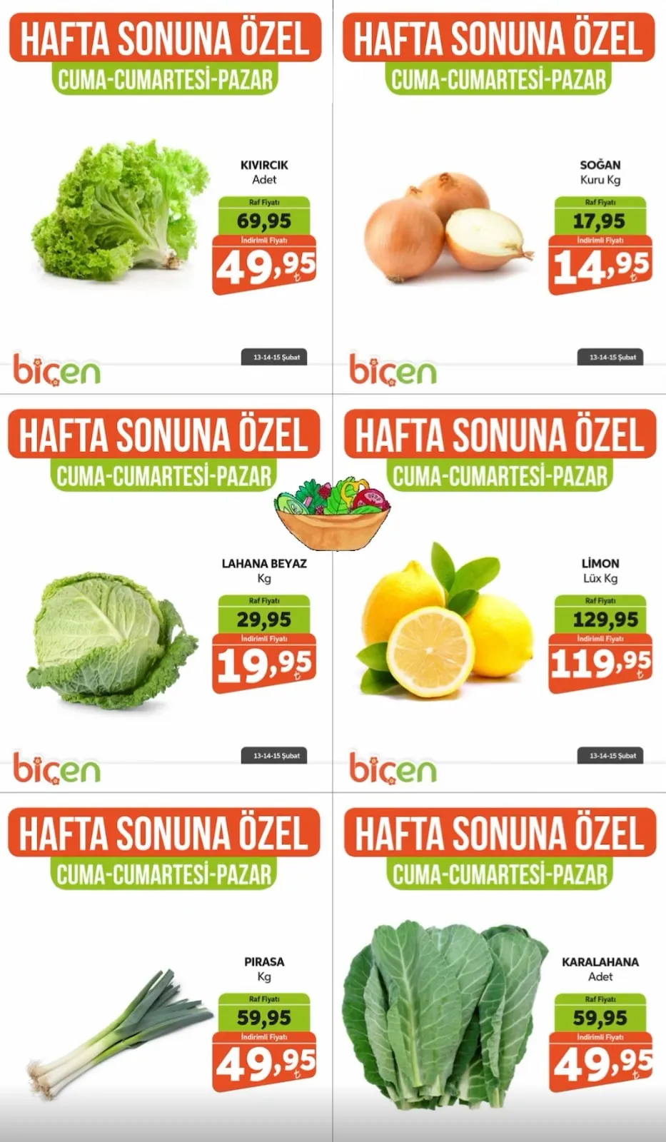Biçen Biçen Market 13 Şubat 2026 Aktüel Kataloğu sayfa 1: Karalahana Adet, Li̇Mon Lüks Kg