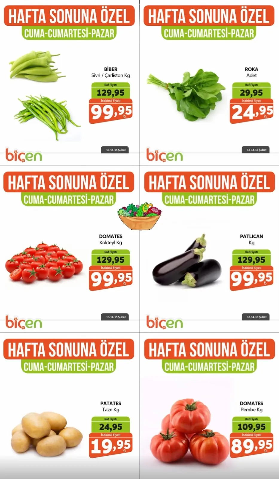 Biçen Biçen Market 13 Şubat 2026 Aktüel Kataloğu sayfa 2: Domates Pembe Kg, Patates Taze Kg