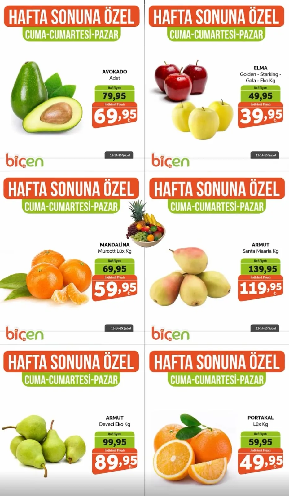 Biçen Biçen Market 13 Şubat 2026 Aktüel Kataloğu sayfa 4: Elma Golden - Starking - Gala - Eko Kg, Portakal Lüks Kg