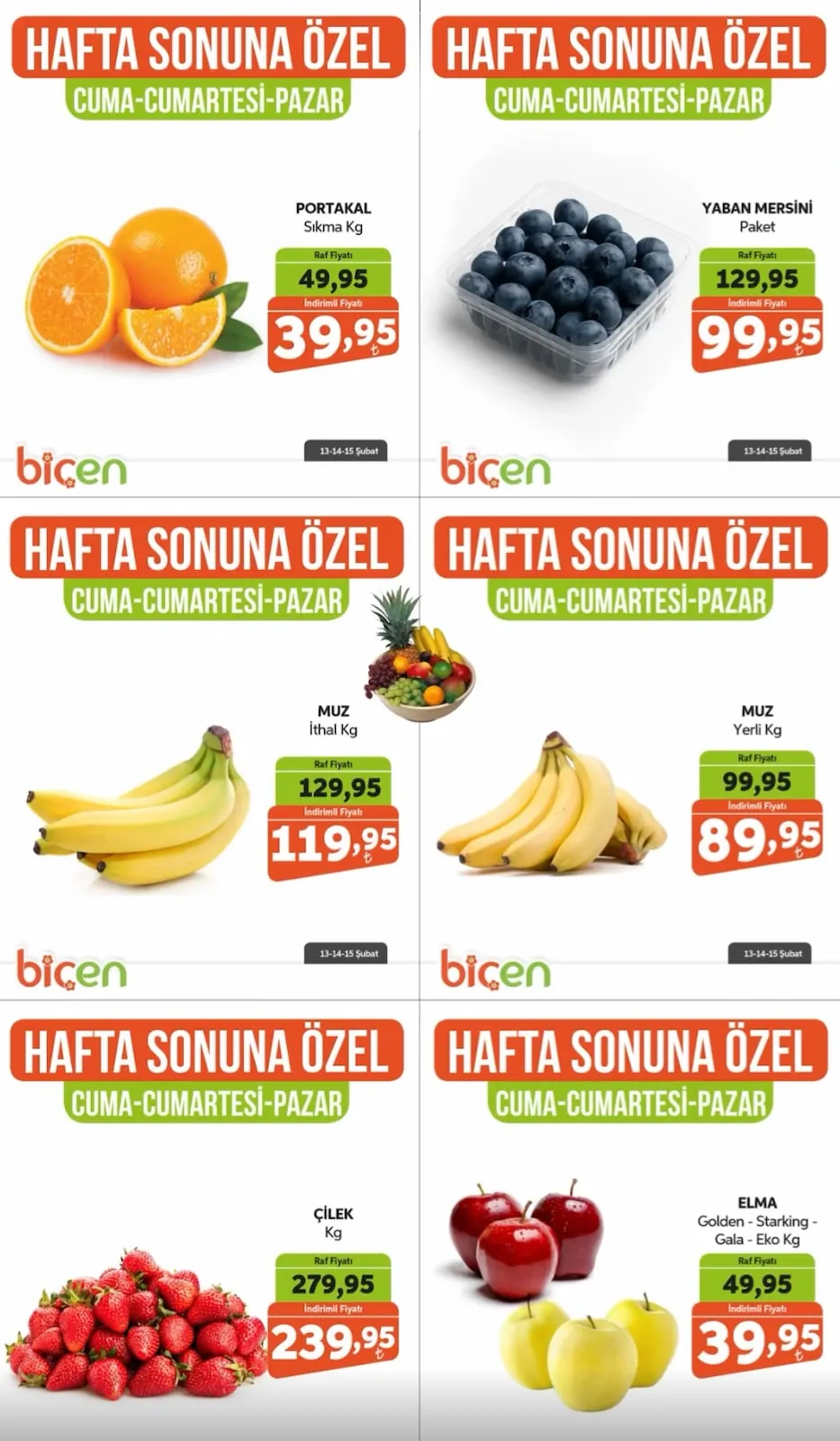 Biçen Biçen Market 13 Şubat 2026 Aktüel Kataloğu sayfa 5: Elma Golden - Starking - Gala - Eko Kg, Portakal Sıkma Kg