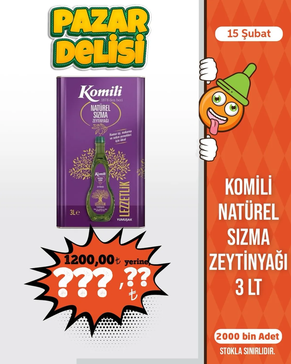 Biçen Biçen Market 15 Şubat 2026 Aktüel Kataloğu sayfa 1: Komili Naturel Sızma Zeytinyağı 3Le