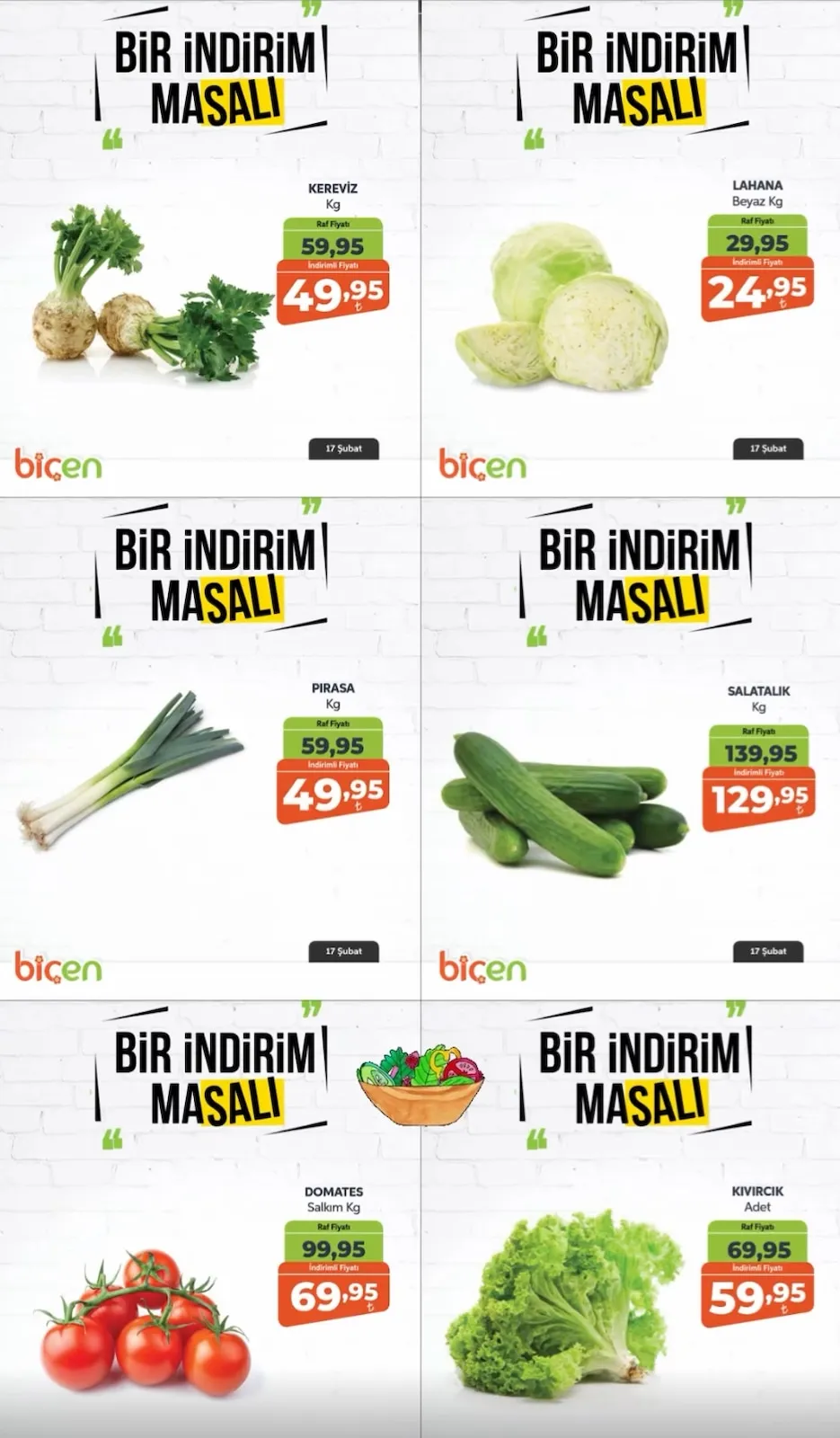 Biçen Biçen Market 17 Şubat 2026 Aktüel Kataloğu sayfa 1: Kıvırcık Adet, Lahana Beyaz Kg