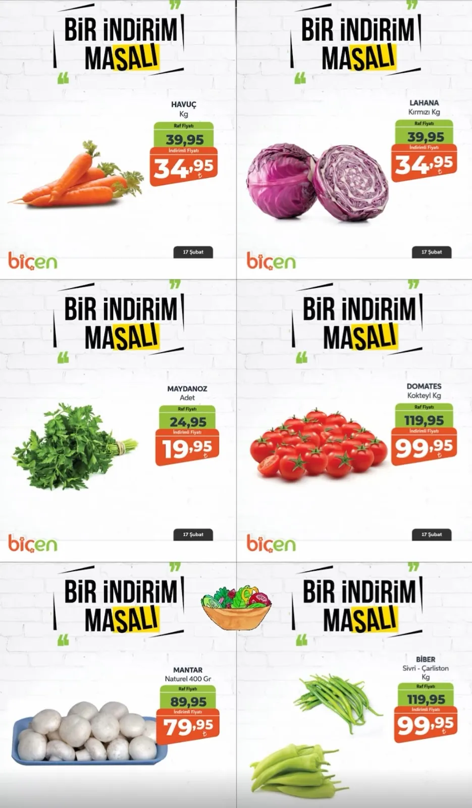 Biçen Biçen Market 17 Şubat 2026 Aktüel Kataloğu sayfa 2: Mantar Naturel 400 Gr, Bi̇Ber Sivri - Çarlston Kg
