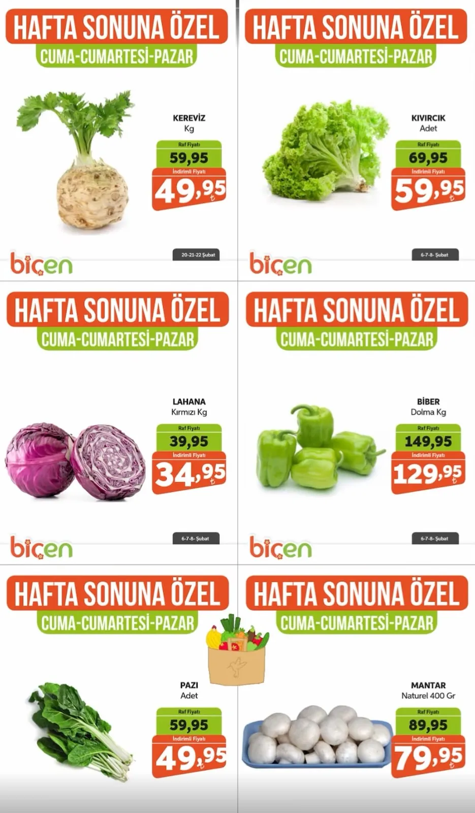 Biçen Biçen Market 20 Şubat 2026 Aktüel Kataloğu sayfa 3: Bi̇Ber Dolma Kg, Mantar Naturel 400 Gr