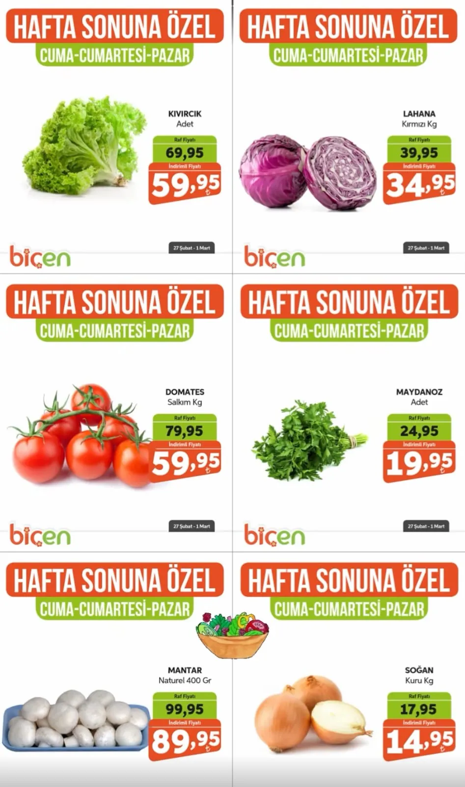 Biçen Biçen Market 27 Şubat 2026 Aktüel Kataloğu sayfa 1: Maydanoz Adet, Mantar Naturel 400 Gr